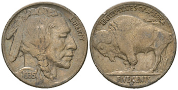 США 5 центов 1935 S, индеец, бизон KM 134 медно-никель 4614-1228