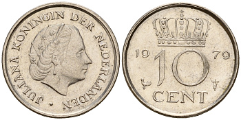 Нидерланды 10 центов 1979 Юлиана (1949-1980) KM 182 никель    4598-341