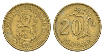Финляндия 20 марок 1954 KM 39 алюминиевая бронза 4637-436