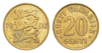 Эстония 20 сентов 1996 KM 23 латунь UNC 4647-122