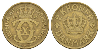 Дания 2 кроны 1925 HCN, Кристиан X (1912-1947) KM 825 алюминиевая бронза 4653-1135