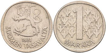 Финляндия 1 марка 1981 KM 49а медно-никель 4586-1146