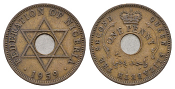 Нигерия 1 пенни 1959 год-тип KM 2 бронза 4678-611