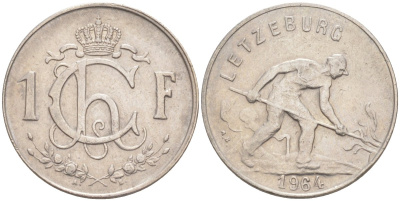 Люксембург 1 франк 1964 сталевар KM 46.2 медно-никель 67-1055