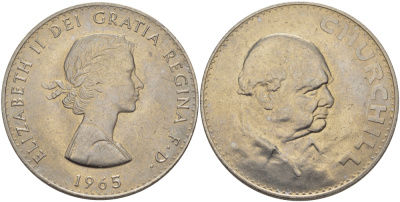 Великобритания 1 крона (5 шиллингов) 1965 Уинстон Черчилль, Елизавета II (1952-2022) KM 910, Spink 4144 медно-никель UNC 107-1211
