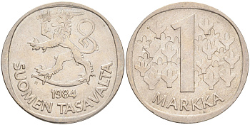 ФИНЛЯНДИЯ 1 МАРКА 1984 N KM 49а медно-никель 4556-726