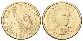 США 1 доллар 2007 Президент США - Джон Адамс (1797-1801) KM 402 медь с марганцево-латунным покрытием UNC 4666-943