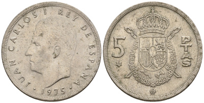 Испания 5 песет 1975 (78) Хуан Карлос I (1975-2014) KM 807 медно-никель 259-334