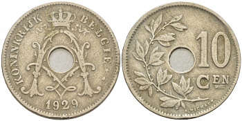 БЕЛЬГИЯ 10 САНТИМОВ 1929 BELGIE KM 86 медно-никель 3718-541