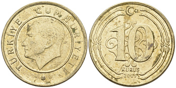 Турция 10 куруш 2009 Кемаль Ататюрк KM 1241 медь никель цинк 4567-727