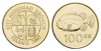 Исландия 100 крон 2007 KM 35 никель латунь UNC 4118-1034