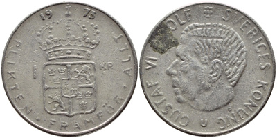 Швеция 1 крона 1973 Густав VI Адольф (1950-1973) KM 826а медь плакированная медно-никелем 4395-1153