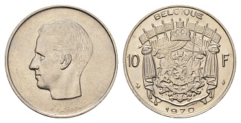 Бельгия 10 франков 1970 Belgique, Бодуэн I (1951-1993) KM 155 никель 3459-855