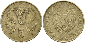 Кипр 5 центов 1983 голова быка KM 55.1 никель латунь 4141-856