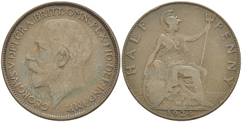 Великобритания 1/2 пенни 1924 Георг V (1910-1936) KM 809, Spink 4056 бронза 4519-1231