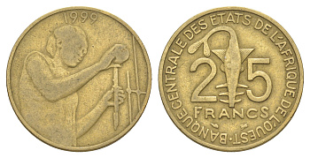 Западная Африка (BCEAO) 25 франков 1999 KM 9 алюминиевая бронза 4175-1254