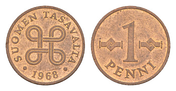 Финляндия 1 пенни 1968 KM 44 медь 4647-234