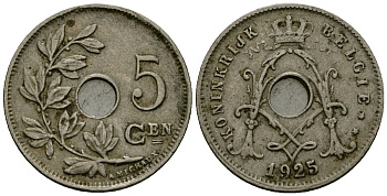 Бельгия 5 сантимов 1925 Belgie KM 67 медно-никель 4173-264