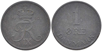 ДАНИЯ 1 ЭРЕ 1950 N; S, ФРЕДЕРИК IX (1947-1972) KM 839.1 цинк 4387-165