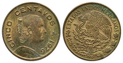 Мексика 5 сентаво 1976 Жозефа Ортис де Домингес KM 427 латунь 75-911