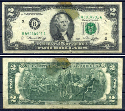 США 2 доллара 1976 Томас Джефферсон, B - New York (NY) (Нью-Йорк), серия B 45914901 A Pick 461  бумага   8601-25-1-2
