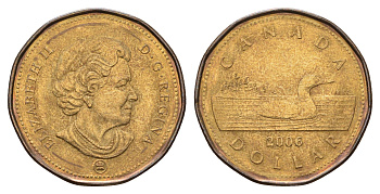 Канада 1 доллар 2006 Елизавета II (1952-2022), утка KM 495 никель плакированный бронзой aUNC 108-354