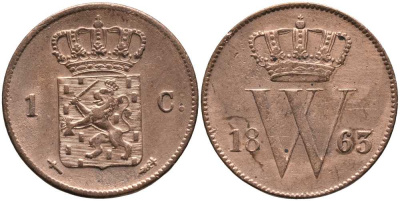 Нидерланды 1 цент 1863 Виллем III (1849-1890) KM 100 медь 117-447