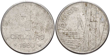 Бразилия 1 крузейро 1980 сахарный тростник KM 590 нержавеющая сталь 51-935