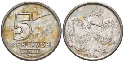 БРАЗИЛИЯ 5 СЕНТАВО 1989 РЕФОРМА 1989-1990 KM 612 нержавеющая сталь 105-833