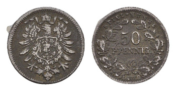 Германия игровой жетон в 50 пфеннигов ND диаметр 12,75 мм, вес 0,5 гр цинк железо 4651-1217