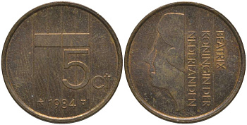 НИДЕРЛАНДЫ 5 ЦЕНТОВ 1984 БЕАТРИКС (1980-2013) KM 202 бронза 181-731