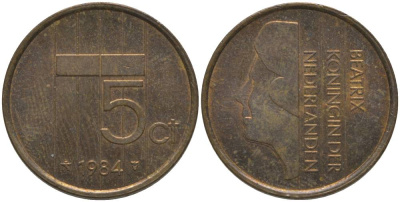НИДЕРЛАНДЫ 5 ЦЕНТОВ 1984 БЕАТРИКС (1980-2013) KM 202 бронза 181-731