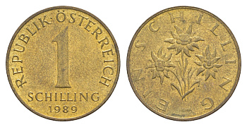 Австрия 1 шиллинг 1989 KM 2886 алюминиевая бронза UNC 4561-1245