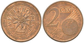 Австрия 2 евроцента 2010 KM 3083 сталь плакированная медью 4516-252