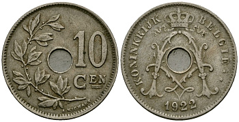 Бельгия 10 сантимов 1922 Belgie KM 86 медно-никель 4172-643