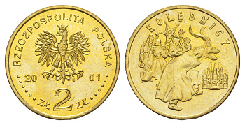 Польша 2 злотых 2001 Ритуалы Польши - Коляда Y 422 латунь UNC 4652-813