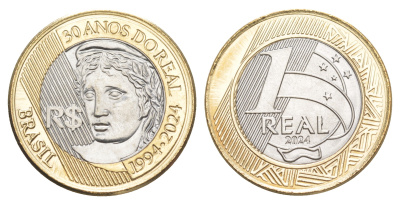 Бразилия 1 реал 2024 30 лет реалу BR-001481 биметалл  UNC  M36-21