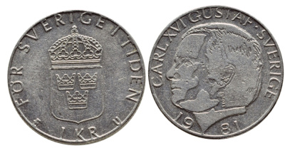 Швеция 1 крона 1981 Карл XVI Густав (1973- ) KM 852 медь плакированная медно-никелем 4397-1025