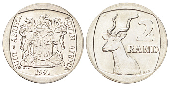 ЮАР 2 ранда 1991 KM 139 медь плакированная никелем UNC 4695-1131