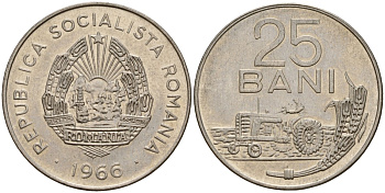 Румыния 25 бань 1966 KM 94 сталь плакированная никелем 4156-356