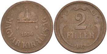 Венгрия 2 филлера 1934 BP KM 506 бронза 4115-1137