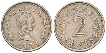 Мальта 2 цента 1972 Пентесилея, царица амазонок KM 9 медно-никель 192-1234