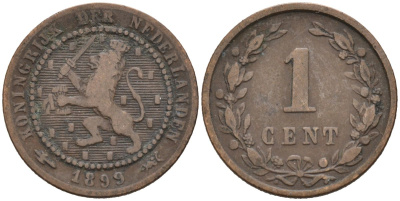 Нидерланды 1 цент 1899 Вильгельмина (1890-1948) KM 107 бронза 4576-632