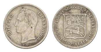 Венесуэла 1/4 боливара (25 сентимо) 1944 Y 20 серебро 4649-842