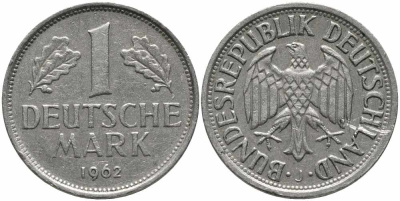 ФРГ 1 МАРКА 1962 J KM 110, J. 385 медно-никель 113-144