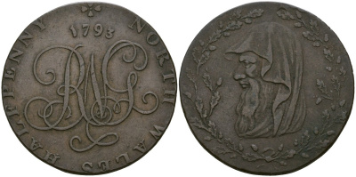 Северный Уэльс 1/2 пенни 1793 Dalton & Hamer 1-4 медь 000-000