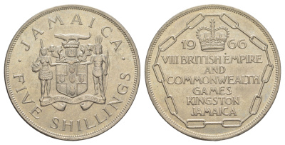 Ямайка 5 шиллингов 1966 VIII Игры Содружества KM 40 медно-никель UNC 4368-732
