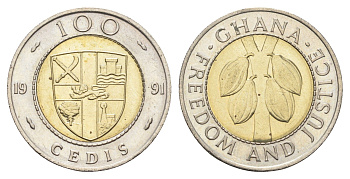 Гана 100 седи 1991 какао KM 32 биметалл UNC 4666-614