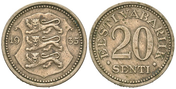 Эстония 20 центов 1935 Республика (1918-1941) KM 17 никель бронза 4615-1064