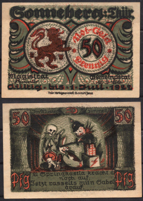 Германия, Зоннеберг 50 пфеннигов 1922 Нотгельд DeNG 2 1244.2-4/6 бумага 7556-3-1-2